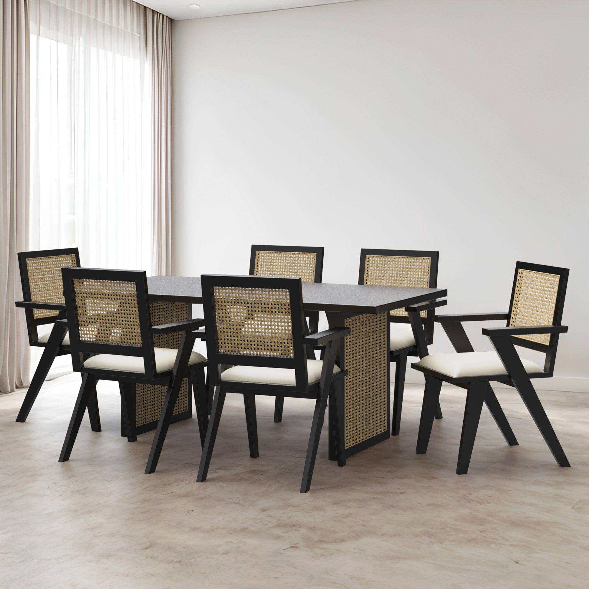 Stanley Black Luxury Dining Table Set with Flora Chair Seater/175 cm