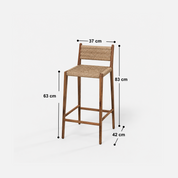 Acacia Wood Counter Stool with Handwoven Jute Seat and Back