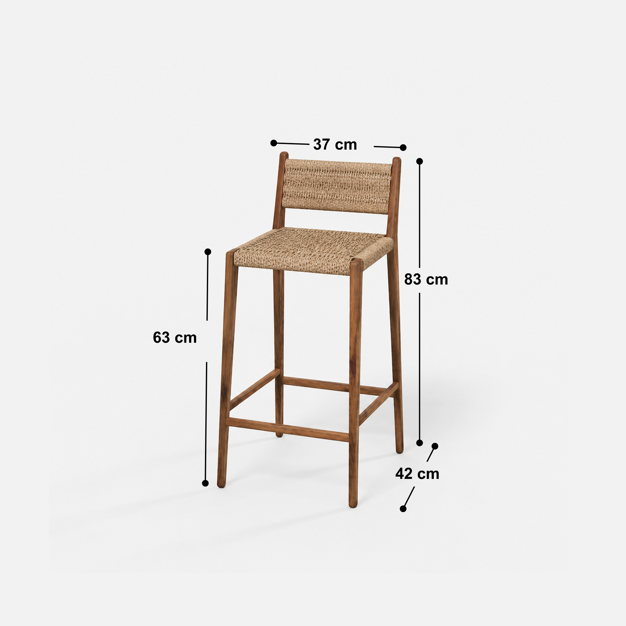 Acacia Wood Counter Stool with Handwoven Jute Seat and Back