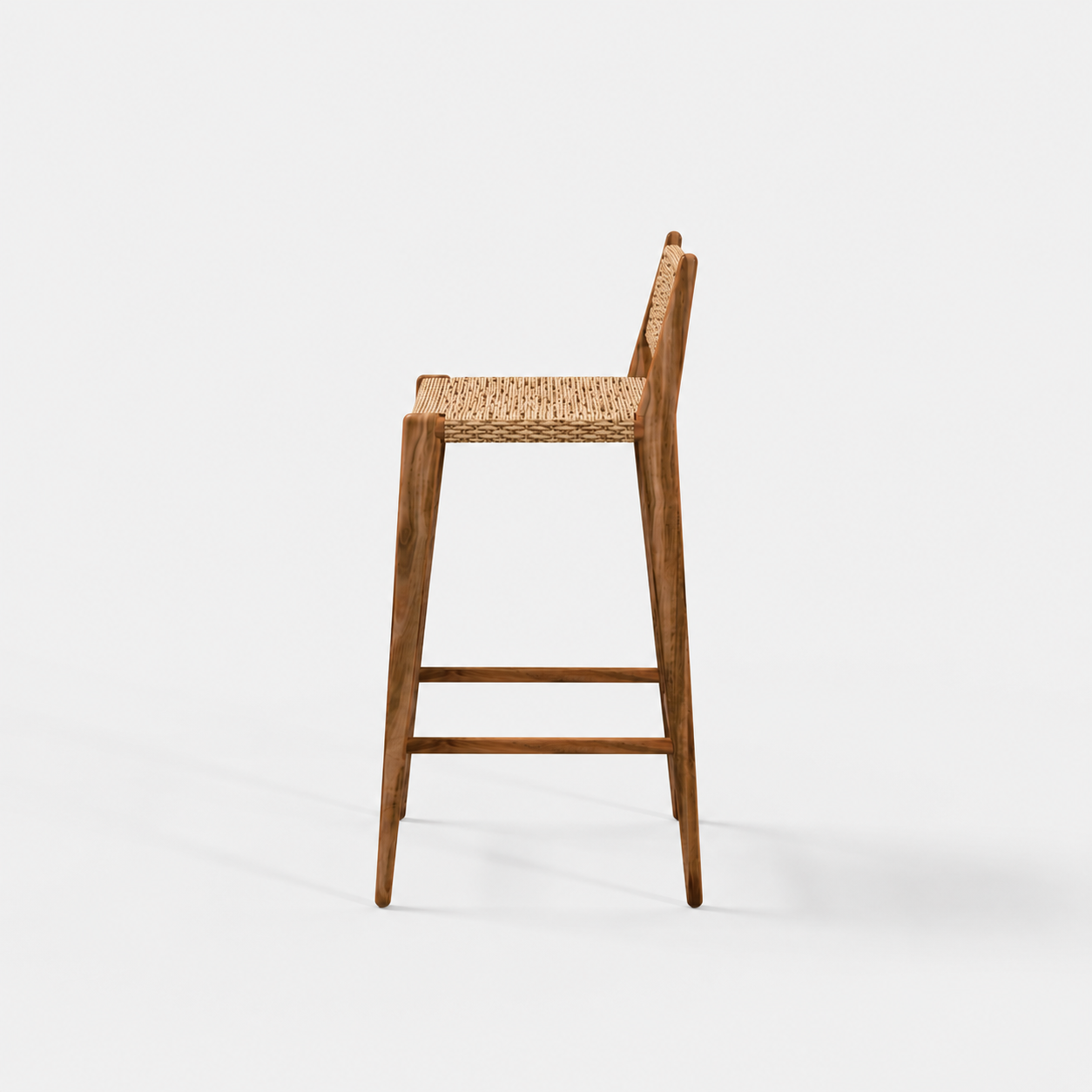 Acacia Wood Counter Stool with Handwoven Jute Seat and Back