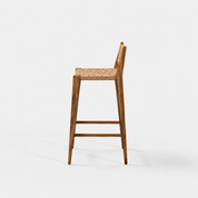 Acacia Wood Counter Stool with Handwoven Jute Seat and Back