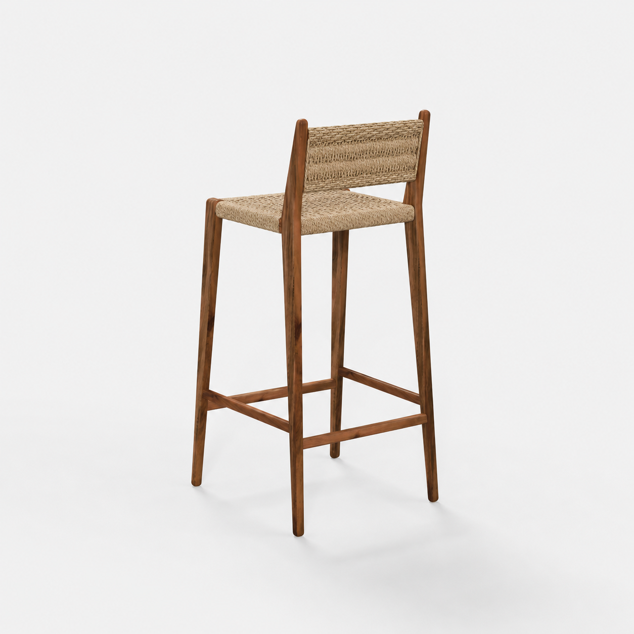 Acacia Wood Counter Stool with Handwoven Jute Seat and Back