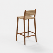 Acacia Wood Counter Stool with Handwoven Jute Seat and Back