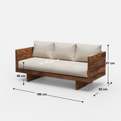 Acacia Wood Sofa with White Upholstery 74.8"