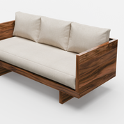 Acacia Wood Sofa with White Upholstery 74.8"
