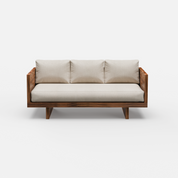 Acacia Wood Sofa with White Upholstery 74.8"
