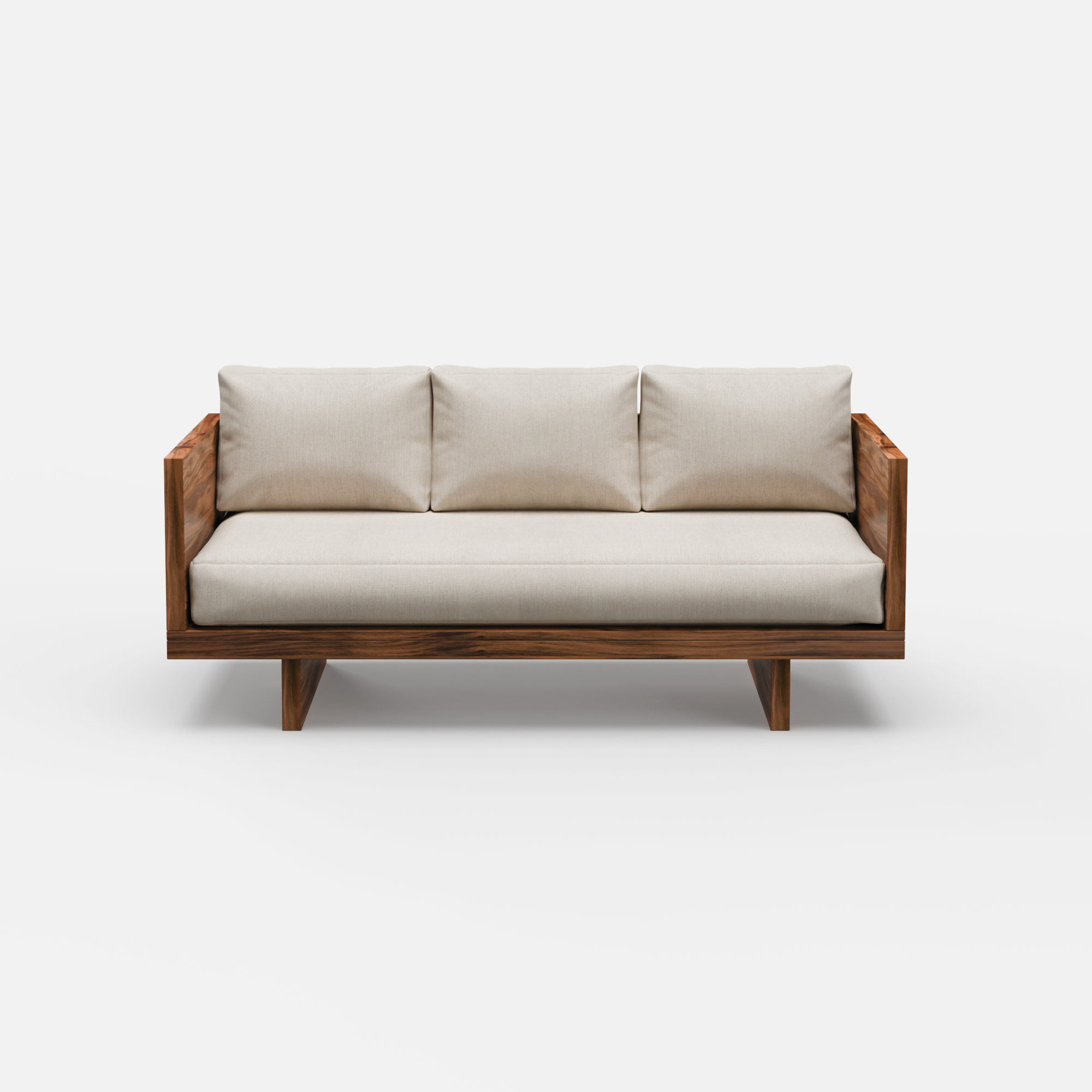 Acacia Wood Sofa with White Upholstery 74.8"