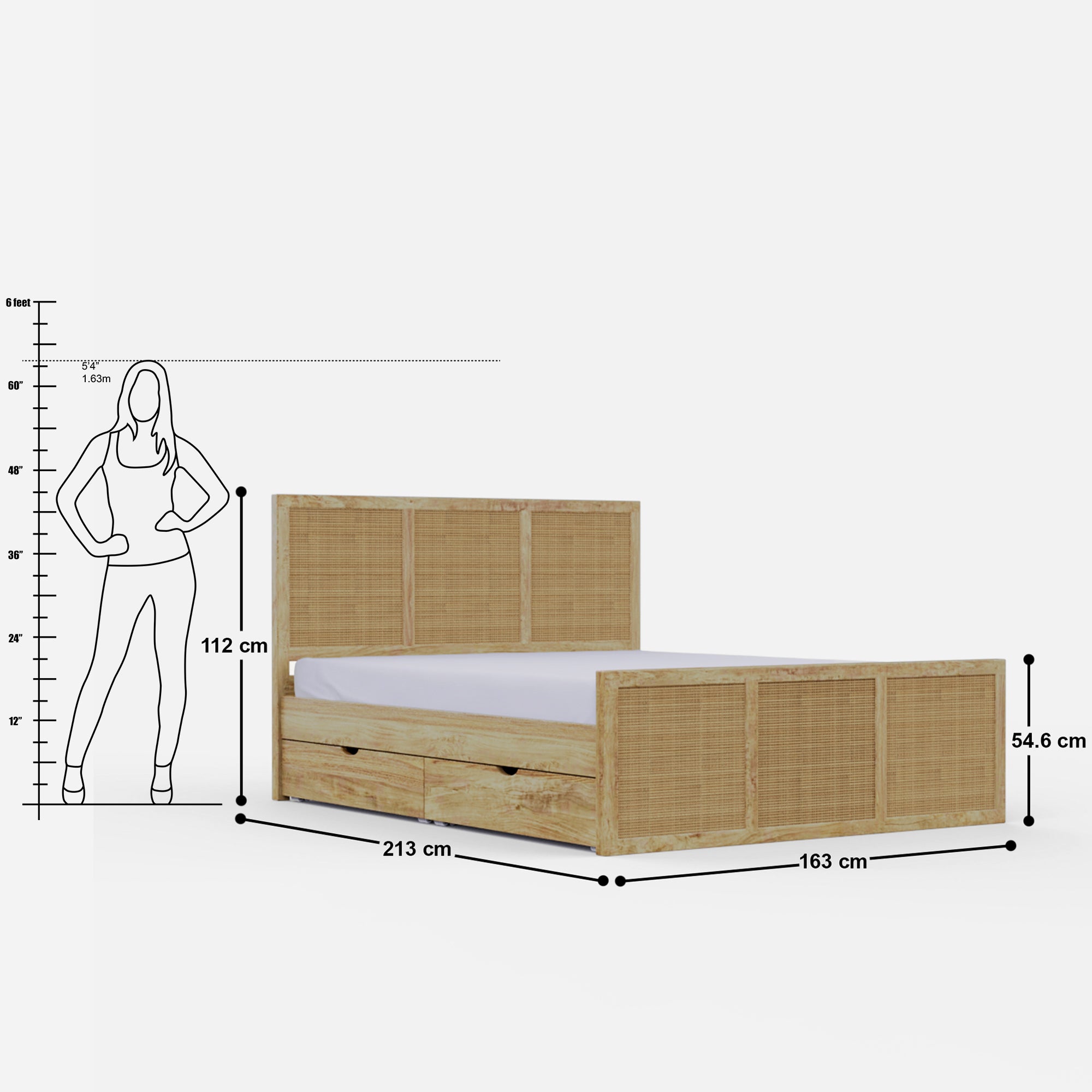 Adelaide Rattan Rollout Storage Bed - Queen with 4 Rollout Storage Boxes (60 W X 78 D inches) - Mango