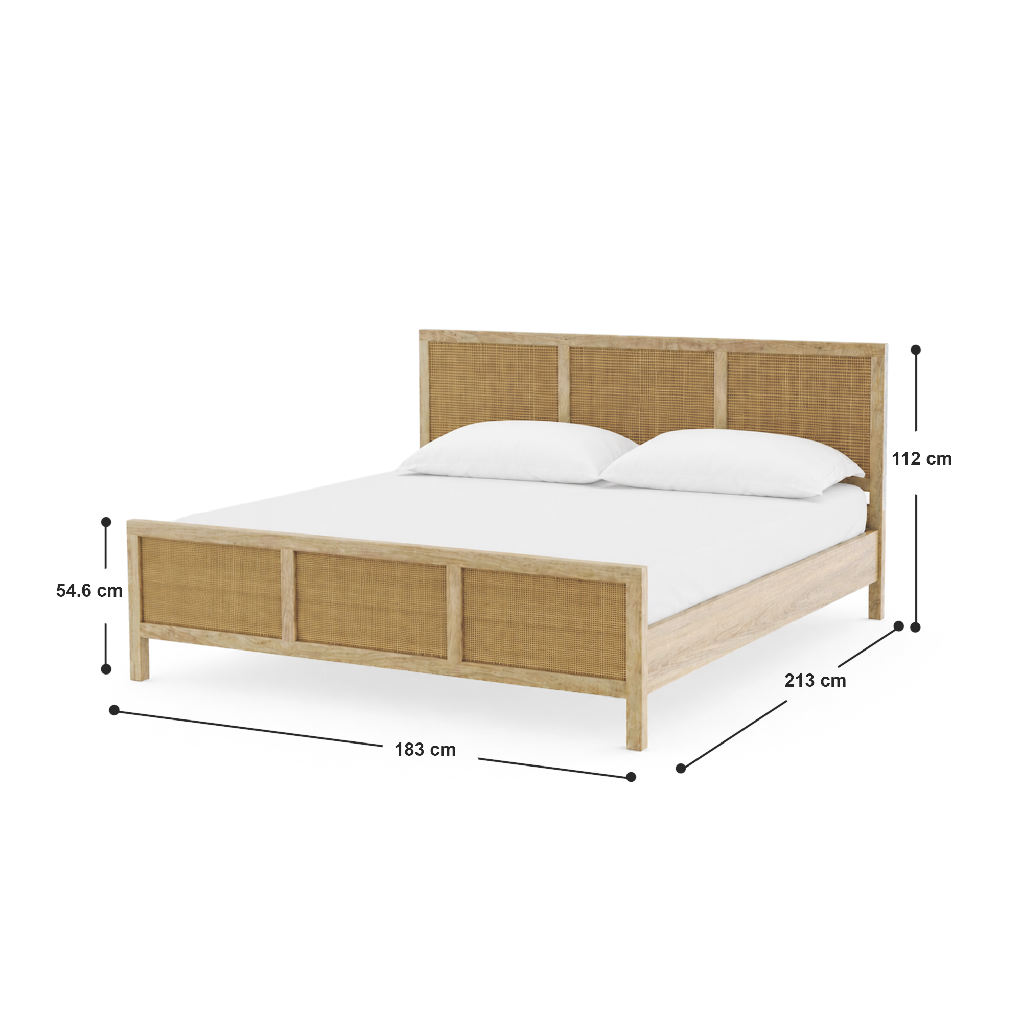 Adelaide Solid Wood Rattan Bed - King (72 W X 78 D inches) - Mango