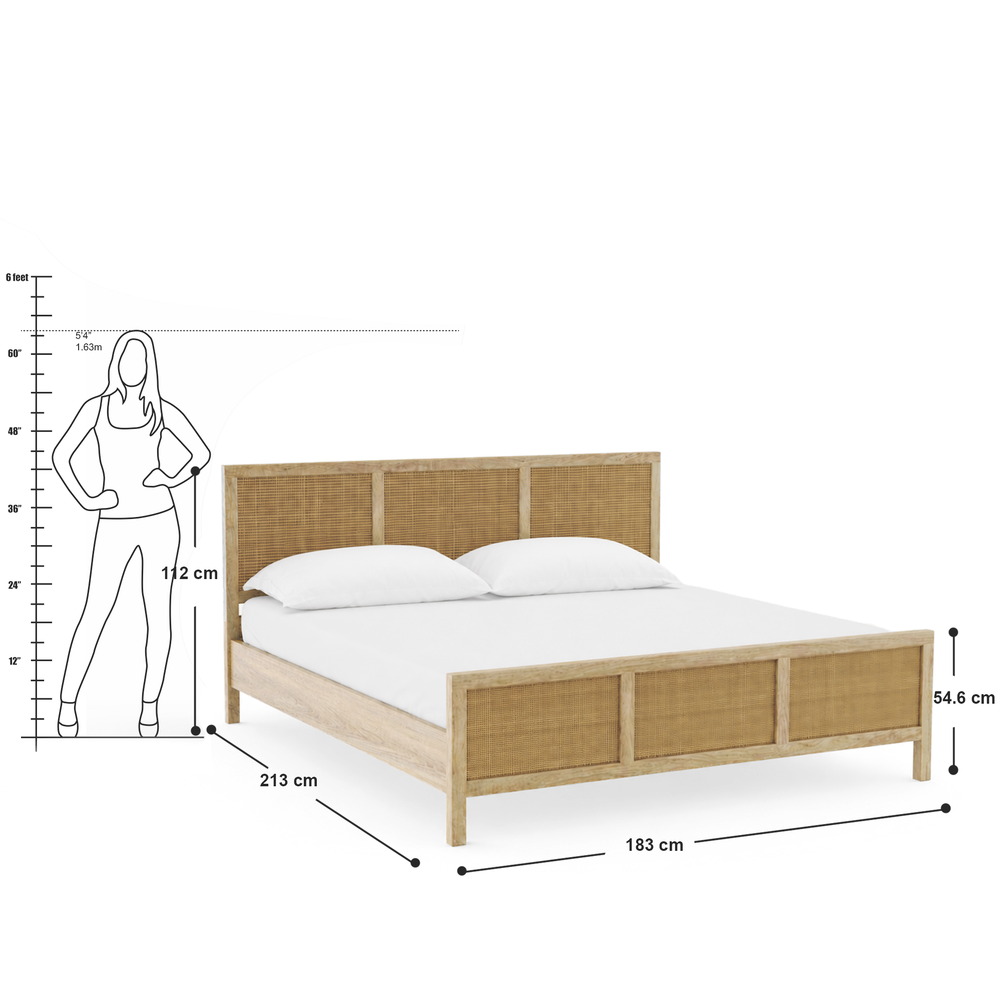 Adelaide Solid Wood Rattan Bed - King (72 W X 78 D inches) - Mango