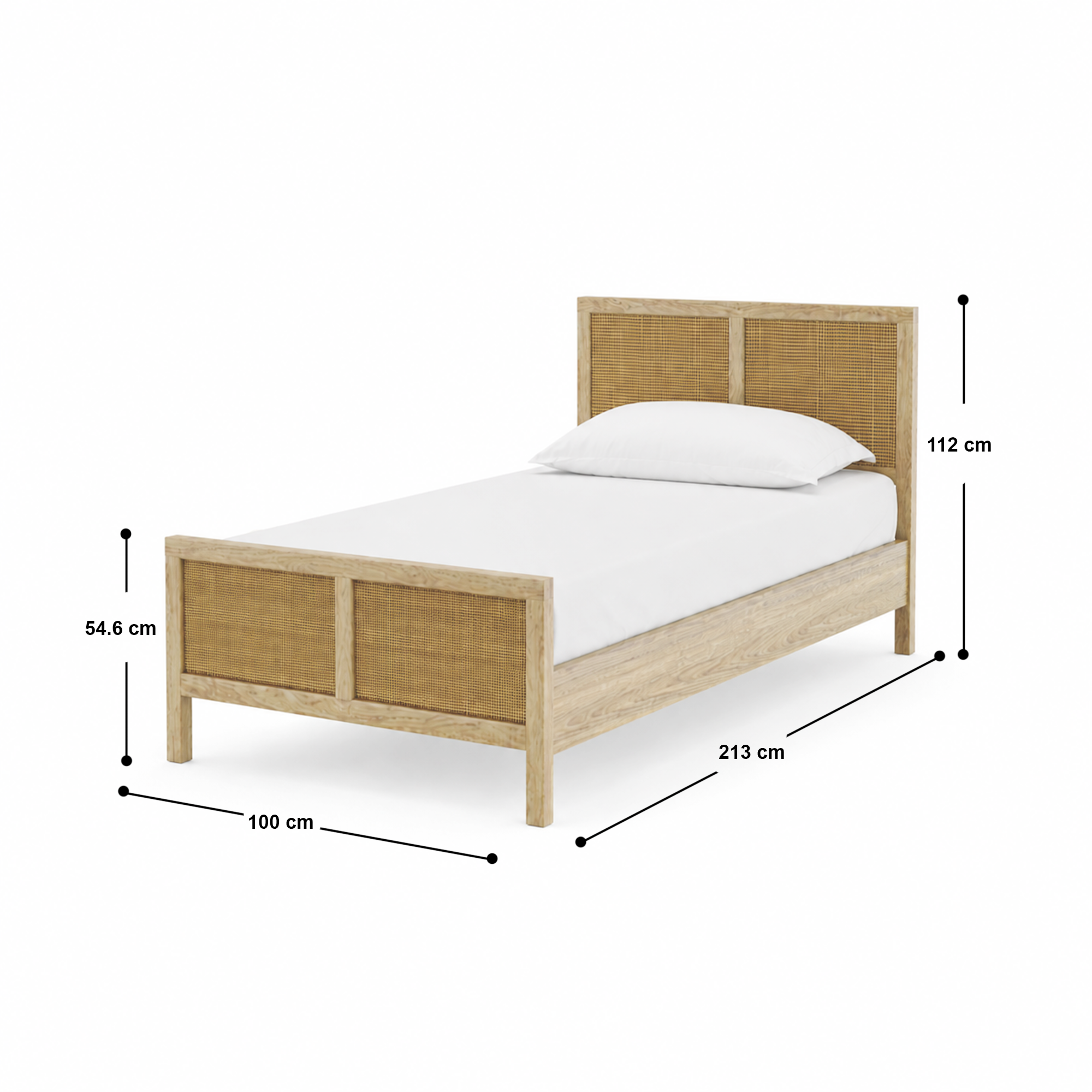 Adelaide Solid Wood Rattan Bed - Single (38 W X 78 D inches) - Mango