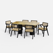 Alba-Bob Dining Table Set - Large 6 Seater - Table (175 cm x 90 cm x 76 cm H) + 6 Bob Chairs - Mango Table + Sheesham Seating