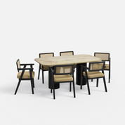 Alba-Bob Dining Table Set - Large 6 Seater - Table (175 cm x 90 cm x 76 cm H) + 6 Bob Chairs - Mango Table + Sheesham Seating