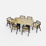 Alba-Bob Dining Table Set - Large 6 Seater - Table (175 cm x 90 cm x 76 cm H) + 6 Bob Chairs - Mango Table + Sheesham Seating