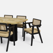 Alba-Bob Dining Table Set - Large 6 Seater - Table (175 cm x 90 cm x 76 cm H) + 6 Bob Chairs - Mango Table + Sheesham Seating