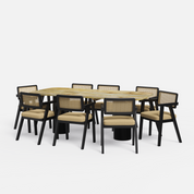 Alba-Bob Dining Table Set - 8 Seater - Table (210 cm x 100 cm x 76 cm H) + 8 Bob Chairs - Mango Table + Sheesham Seating