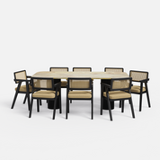Alba-Bob Dining Table Set - 8 Seater - Table (210 cm x 100 cm x 76 cm H) + 8 Bob Chairs - Mango Table + Sheesham Seating