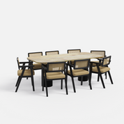 Alba-Bob Dining Table Set - 8 Seater - Table (210 cm x 100 cm x 76 cm H) + 8 Bob Chairs - Mango Table + Sheesham Seating