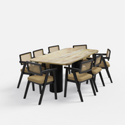 Alba-Bob Dining Table Set - 8 Seater - Table (210 cm x 100 cm x 76 cm H) + 8 Bob Chairs - Mango Table + Sheesham Seating