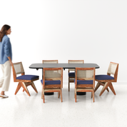 Alba-Jean Dining Table Set - Large 6 Seater - Table (175 cm x 90 cm x 76 cm H) + 6 Jean Chairs - Mango Table + Sheesham Seating