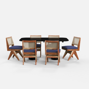 Alba-Jean Dining Table Set - Large 6 Seater - Table (175 cm x 90 cm x 76 cm H) + 6 Jean Chairs - Mango Table + Sheesham Seating