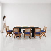 Alba-Jean Dining Table Set - 8 Seater - Table (210 cm x 100 cm x 76 cm H) + 8 Jean Chairs - Mango Table + Sheesham Seating