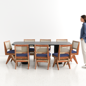 Alba-Jean Dining Table Set - 8 Seater - Table (210 cm x 100 cm x 76 cm H) + 8 Jean Chairs - Mango Table + Sheesham Seating
