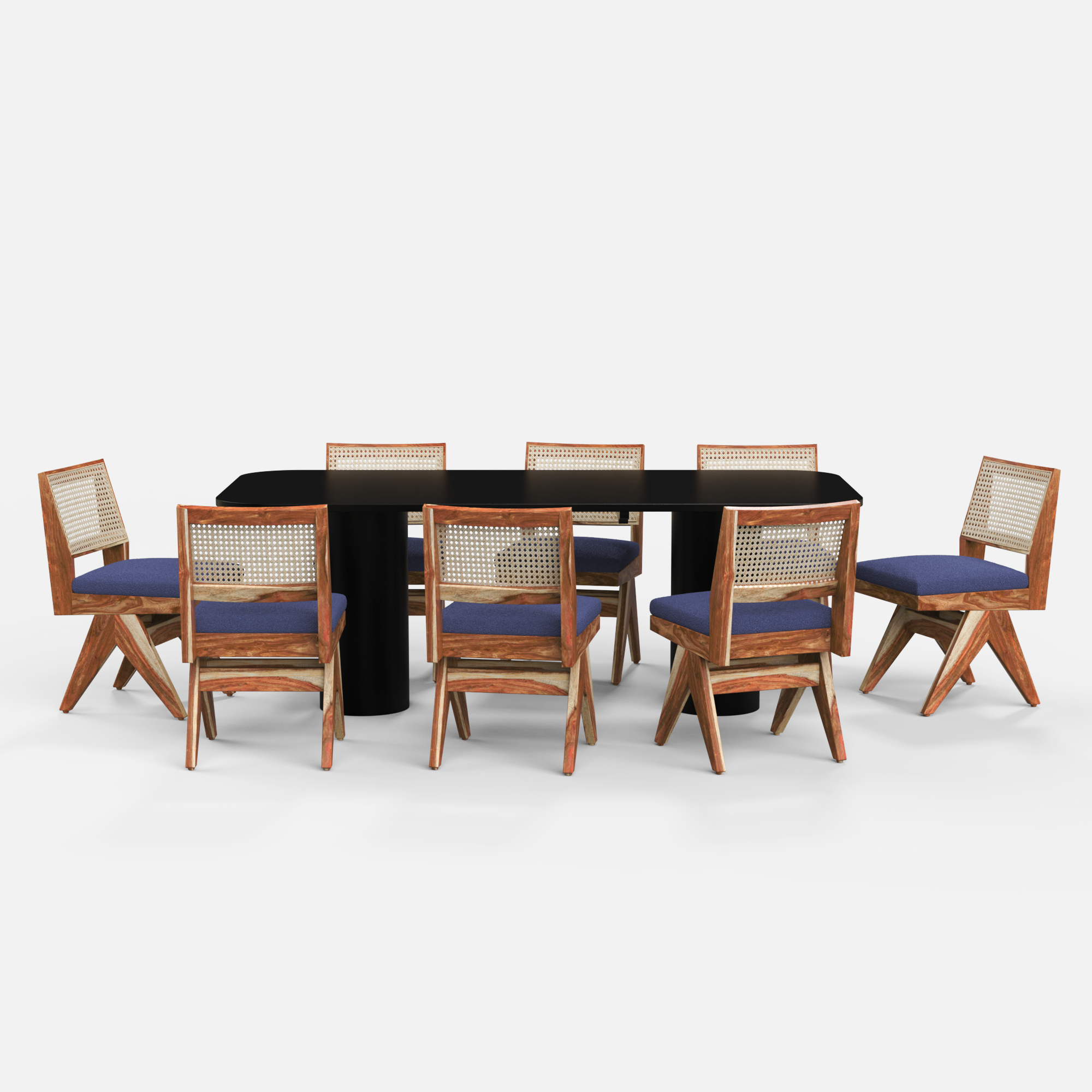 Alba-Jean Dining Table Set - 8 Seater - Table (210 cm x 100 cm x 76 cm H) + 8 Jean Chairs - Mango Table + Sheesham Seating