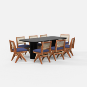 Alba-Jean Dining Table Set - 8 Seater - Table (210 cm x 100 cm x 76 cm H) + 8 Jean Chairs - Mango Table + Sheesham Seating
