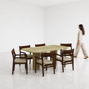 Alba-Kiyomi Dining Table Set - Large 6 Seater - Table (175 cm x 90 cm x 76 cm H) + 6 Kiyomi Chairs - Mango Table + Sheesham Seating