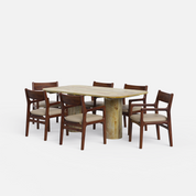 Alba-Kiyomi Dining Table Set - Large 6 Seater - Table (175 cm x 90 cm x 76 cm H) + 6 Kiyomi Chairs - Mango Table + Sheesham Seating