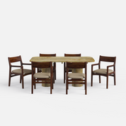 Alba-Kiyomi Dining Table Set - Large 6 Seater - Table (175 cm x 90 cm x 76 cm H) + 6 Kiyomi Chairs - Mango Table + Sheesham Seating
