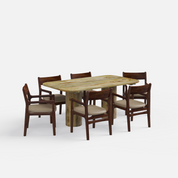 Alba-Kiyomi Dining Table Set - Large 6 Seater - Table (175 cm x 90 cm x 76 cm H) + 6 Kiyomi Chairs - Mango Table + Sheesham Seating