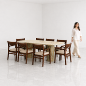 Alba-Kiyomi Dining Table Set - 8 Seater - Table (210 cm x 100 cm x 76 cm H) + 8 Kiyomi Chairs - Mango Table + Sheesham Seating