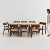 Alba-Kiyomi Dining Table Set - 8 Seater - Table (210 cm x 100 cm x 76 cm H) + 8 Kiyomi Chairs - Mango Table + Sheesham Seating