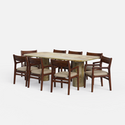 Alba-Kiyomi Dining Table Set - 8 Seater - Table (210 cm x 100 cm x 76 cm H) + 8 Kiyomi Chairs - Mango Table + Sheesham Seating