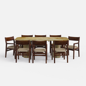 Alba-Kiyomi Dining Table Set - 8 Seater - Table (210 cm x 100 cm x 76 cm H) + 8 Kiyomi Chairs - Mango Table + Sheesham Seating