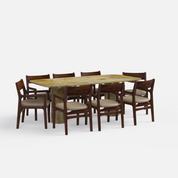 Alba-Kiyomi Dining Table Set - 8 Seater - Table (210 cm x 100 cm x 76 cm H) + 8 Kiyomi Chairs - Mango Table + Sheesham Seating