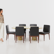 Alba-Lidia Dining Table Set - Modern & Space-Saving Design - Large 6 Seater - Table (175 cm x 90 cm x 76 cm H) + 6 Lidia Chairs - Mango Table + Sheesham Seating