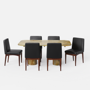 Alba-Lidia Dining Table Set - Modern & Space-Saving Design - Large 6 Seater - Table (175 cm x 90 cm x 76 cm H) + 6 Lidia Chairs - Mango Table + Sheesham Seating