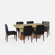 Alba-Lidia Dining Table Set - Modern & Space-Saving Design - Large 6 Seater - Table (175 cm x 90 cm x 76 cm H) + 6 Lidia Chairs - Mango Table + Sheesham Seating