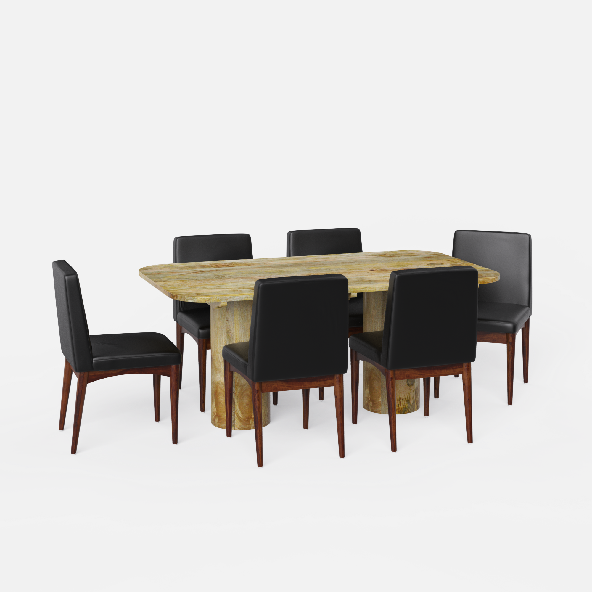 Alba-Lidia Dining Table Set - Modern & Space-Saving Design - Large 6 Seater - Table (175 cm x 90 cm x 76 cm H) + 6 Lidia Chairs - Mango Table + Sheesham Seating
