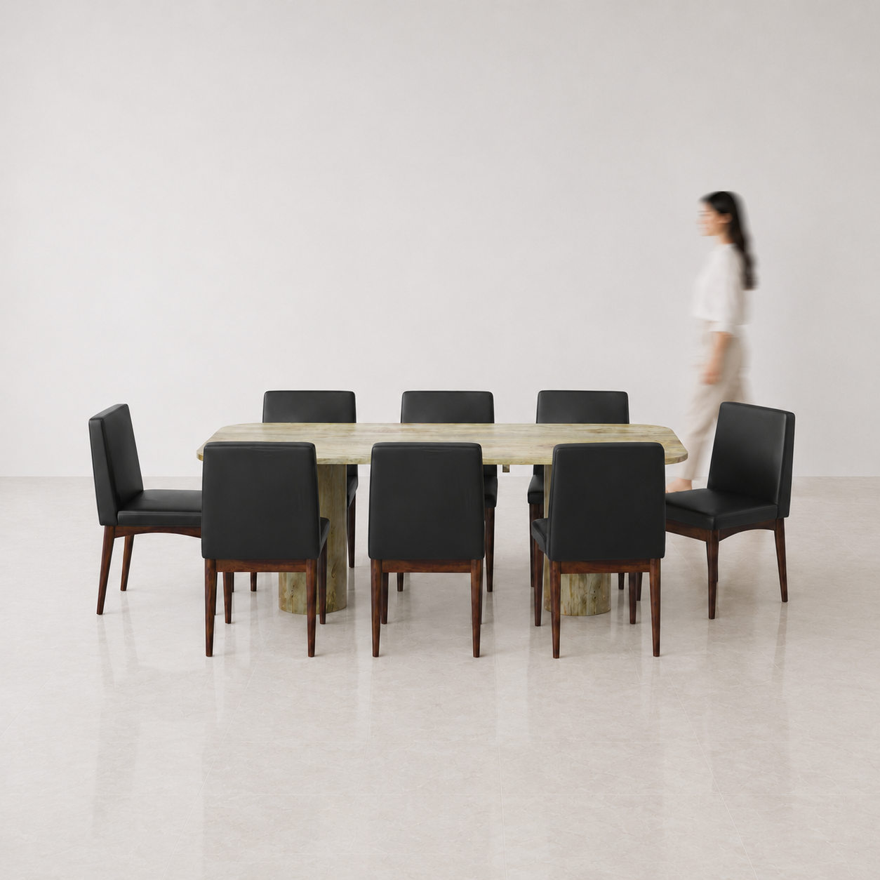 Alba-Lidia Dining Table Set - Modern & Space-Saving Design - 8 Seater - Table (210 cm x 100 cm x 76 cm H) + 8 Lidia Chairs - Mango Table + Sheesham Seating