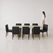 Alba-Lidia Dining Table Set - Modern & Space-Saving Design - 8 Seater - Table (210 cm x 100 cm x 76 cm H) + 8 Lidia Chairs - Mango Table + Sheesham Seating