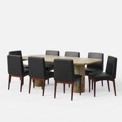 Alba-Lidia Dining Table Set - Modern & Space-Saving Design - 8 Seater - Table (210 cm x 100 cm x 76 cm H) + 8 Lidia Chairs - Mango Table + Sheesham Seating