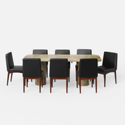 Alba-Lidia Dining Table Set - Modern & Space-Saving Design - 8 Seater - Table (210 cm x 100 cm x 76 cm H) + 8 Lidia Chairs - Mango Table + Sheesham Seating