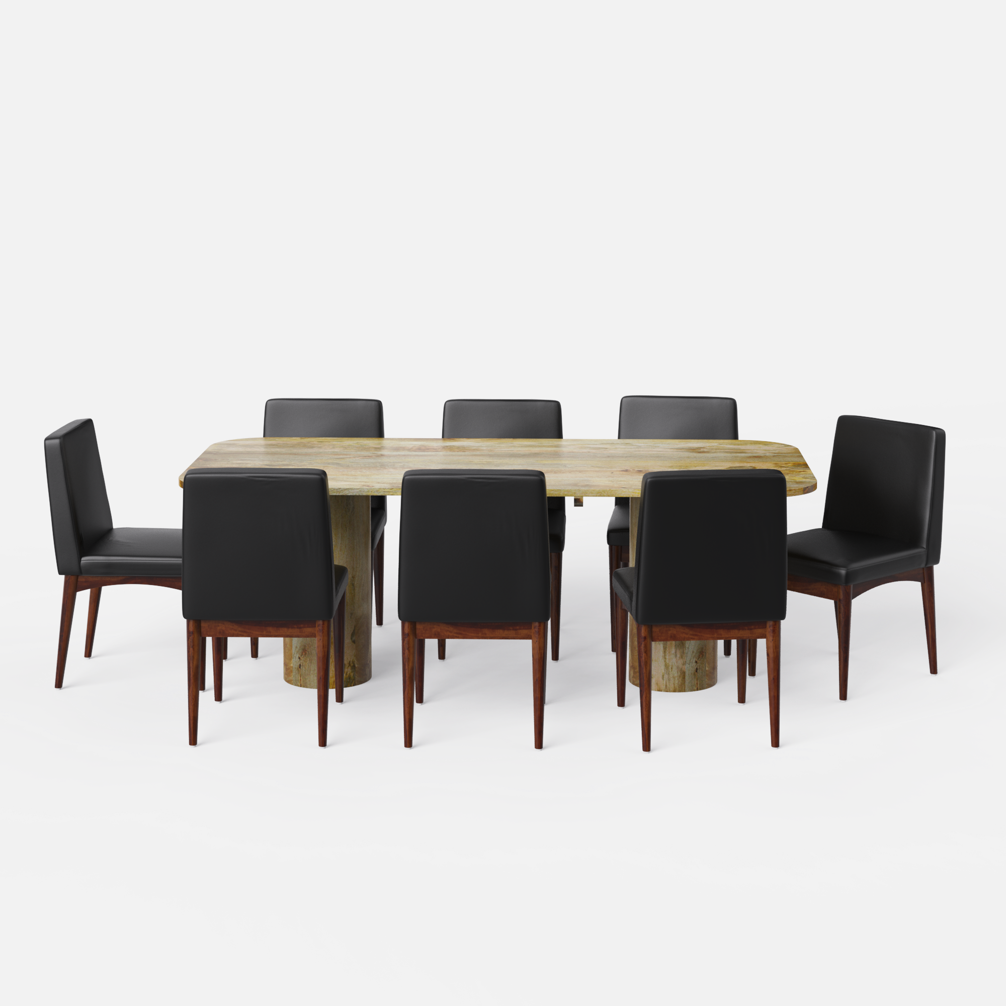 Alba-Lidia Dining Table Set - Modern & Space-Saving Design - 8 Seater - Table (210 cm x 100 cm x 76 cm H) + 8 Lidia Chairs - Mango Table + Sheesham Seating