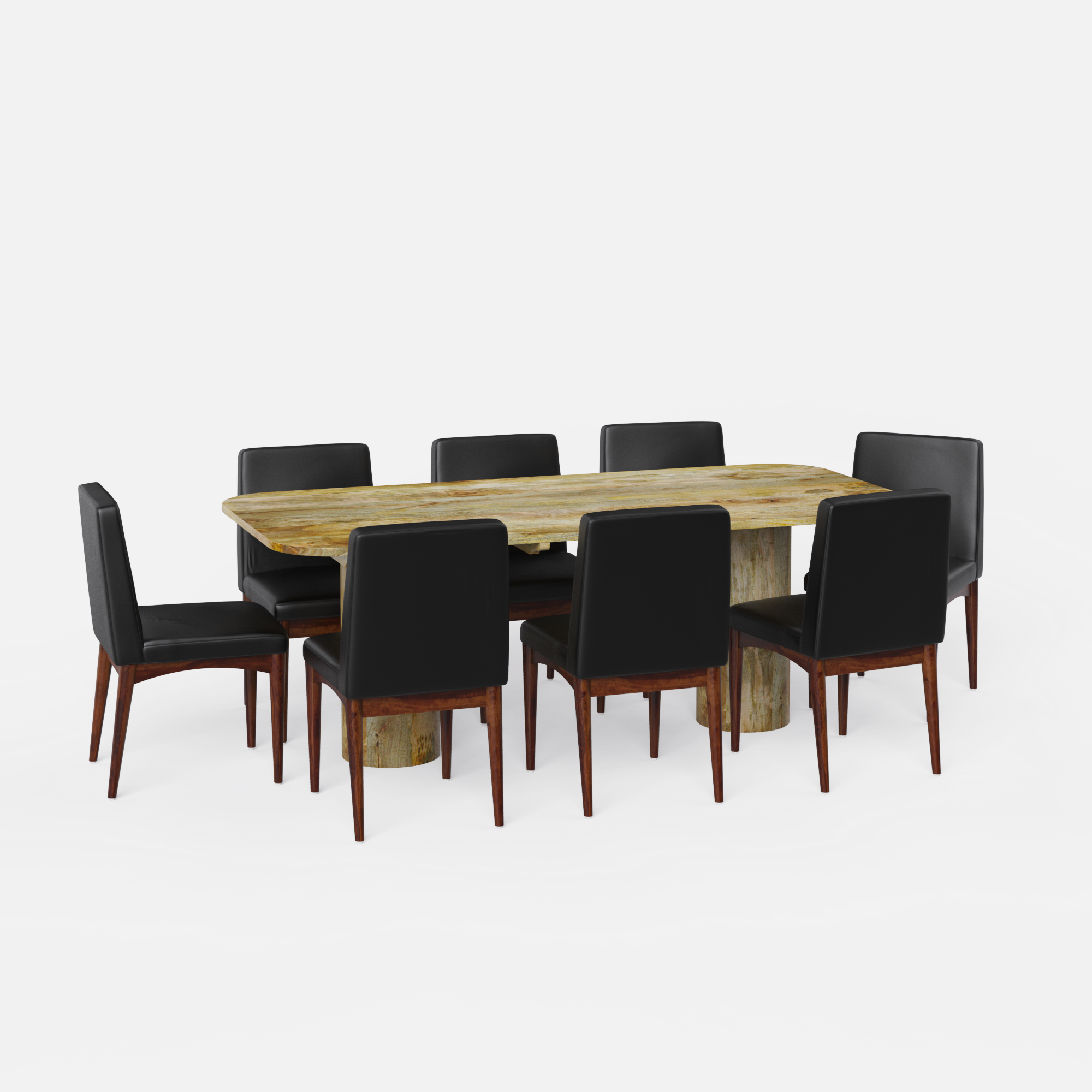 Alba-Lidia Dining Table Set - Modern & Space-Saving Design - 8 Seater - Table (210 cm x 100 cm x 76 cm H) + 8 Lidia Chairs - Mango Table + Sheesham Seating