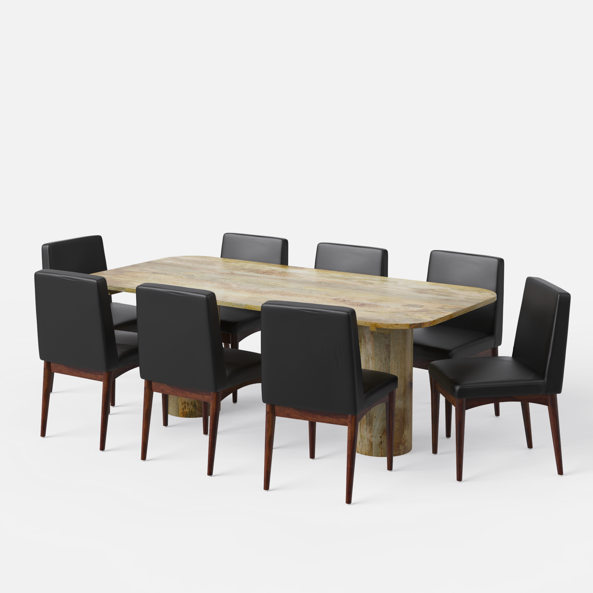 Alba-Lidia Dining Table Set - Modern & Space-Saving Design - 8 Seater - Table (210 cm x 100 cm x 76 cm H) + 8 Lidia Chairs - Mango Table + Sheesham Seating