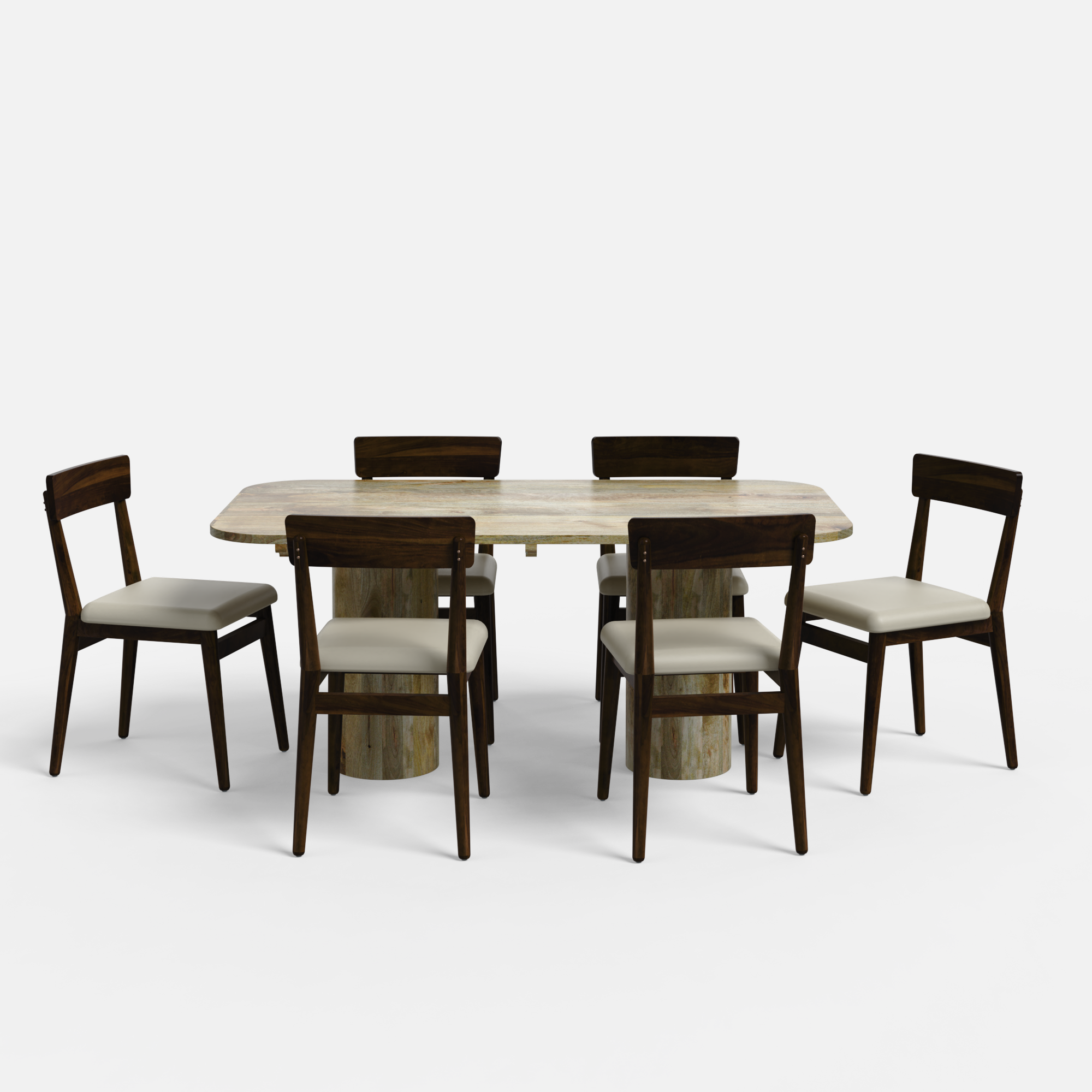 Alba-Middleton Dining Table Set - Large 6 Seater - Table (175 cm x 90 cm x 76 cm H) + 6 Middleton Chairs - Mango Table + Sheesham Seating